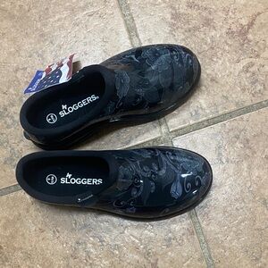 Sloggers Black and Gray Floral Clogs